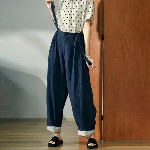 Preppy Style Linen Suspender Pants Backless Summer Pants