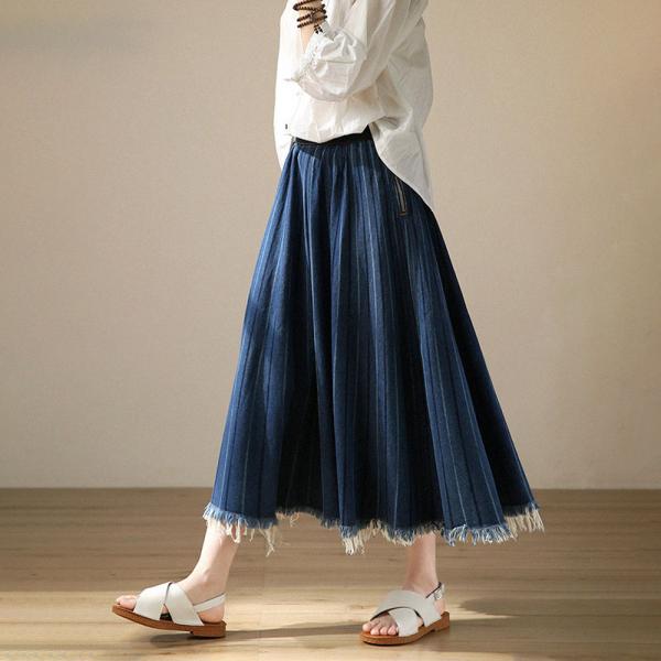 Raw Hem A-Line Skirt Cotton Soft Jean Skirt