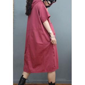 Front Pockets Cotton Hooded Dress Plus Size Casual Dress