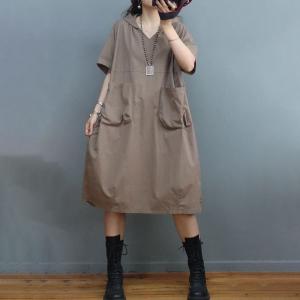 Front Pockets Cotton Hooded Dress Plus Size Casual Dress