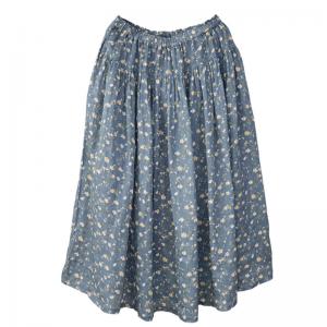 Summer Blue Floral Skirt Ramie A-Line Maxi Skirt