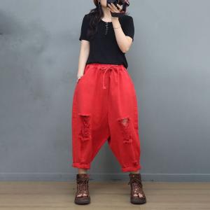 90s Fashion Ripped Jeans Pop Colors Ankle Pants for Women