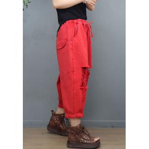 90s Fashion Ripped Jeans Pop Colors Ankle Pants for Women