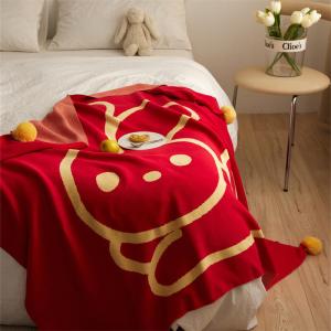 Yellow Rabbit Red Blanket Cozy Cotton Bedding Throw