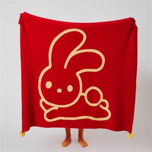Yellow Rabbit Red Blanket Cozy Cotton Bedding Throw