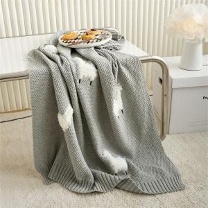 Stereo Sheep Embroidery Blanket Plain Short Knit Kid Throw