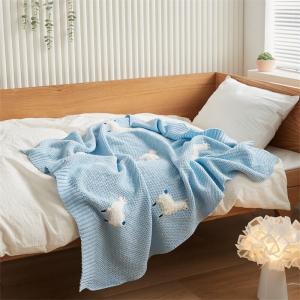 Stereo Sheep Embroidery Blanket Plain Short Knit Kid Throw