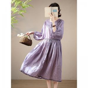 Tied Waist Violet Hawaii Dress Ramie Summer Prairie Dress