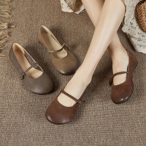 Strap Closeup Leather Travel Flats Round Toe Summer Comfort Shoes