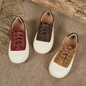 Preppy Style Leather Tied Sneakers Pop Colors Womens Sneakers