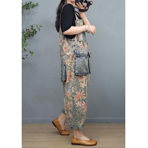 Multi-Pockets Floral Overalls Summer Printed 90s Overalls
