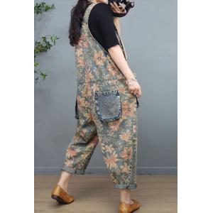 Multi-Pockets Floral Overalls Summer Printed 90s Overalls