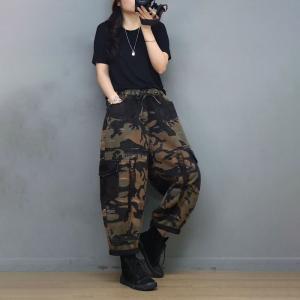 Vertical Striped Straight Leg Jeans Womens Baggy Camo Ripped Jeans