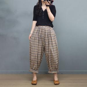 Summer Loose Tartan Pants Plus Size Cotton Checkered Pants