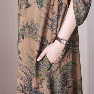 Bamboo Painted Loose Summer Dress Half Sleeves Travel Dress