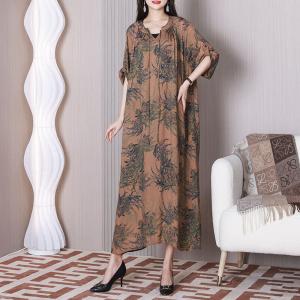 Bamboo Painted Loose Summer Dress Half Sleeves Travel Dress