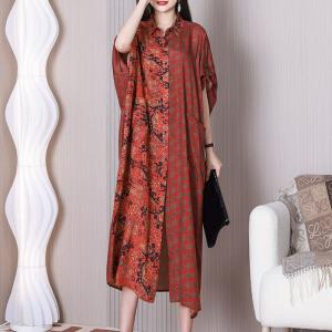 Folk Red Totem Shirt Dress Plus Size Resort Cardigan