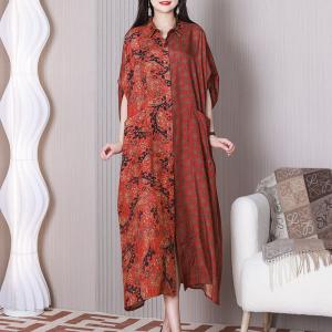 Folk Red Totem Shirt Dress Plus Size Resort Cardigan