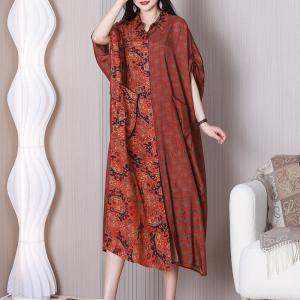 Folk Red Totem Shirt Dress Plus Size Resort Cardigan