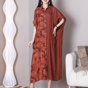 Folk Red Totem Shirt Dress Plus Size Resort Cardigan