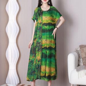 Tropical Green Printed Summer Dress Loose Short Sleeves Dress