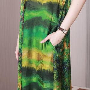 Tropical Green Printed Summer Dress Loose Short Sleeves Dress