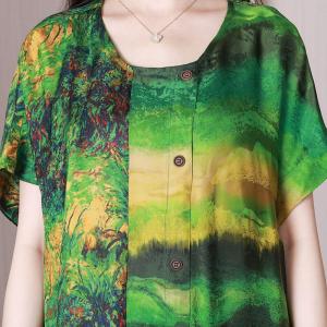 Tropical Green Printed Summer Dress Loose Short Sleeves Dress