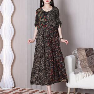 Empire Waist Black Floral Dress 50s Fashion Summer Loose Dress