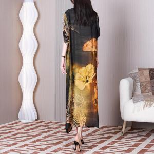 Lotus Flowers Black Modern Qipao Dress Loose Swing Dress