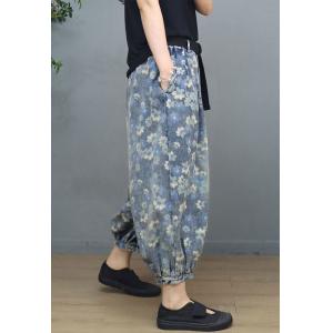 Summer Fluffy Floral Jeans Plus Size Ankle Jeans for Women