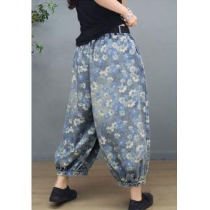 Summer Fluffy Floral Jeans Plus Size Ankle Jeans for Women