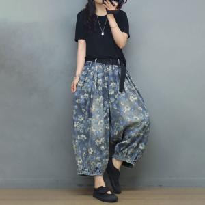 Summer Fluffy Floral Jeans Plus Size Ankle Jeans for Women