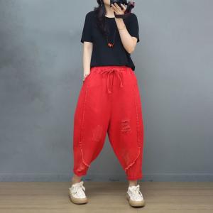Hippie Style Ripped Jeans Summer Travel Pull-On Pants