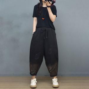 Hippie Style Ripped Jeans Summer Travel Pull-On Pants