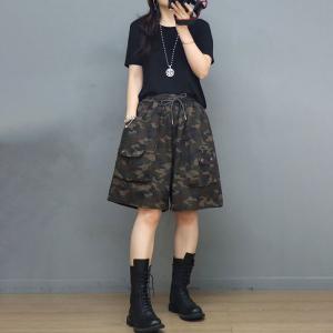 Drawstring Waist Camo Shorts Summer Wide Leg Jorts