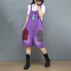 Cartoon Pocket Wide Leg Overall Shorts Summer Resort Shorts