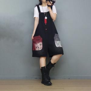 Cartoon Pocket Wide Leg Overall Shorts Summer Resort Shorts