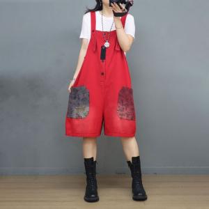 Cartoon Pocket Wide Leg Overall Shorts Summer Resort Shorts