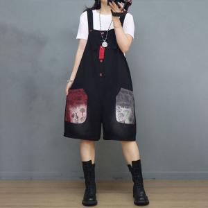 Cartoon Pocket Wide Leg Overall Shorts Summer Resort Shorts