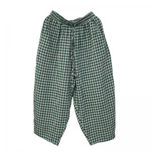 Classic Plaid Pull-On Pants Relax-Fit Cotton Linen Beach Pants