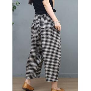 Classic Plaid Pull-On Pants Relax-Fit Cotton Linen Beach Pants