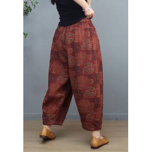 Tropical Flowers Resort Pants Womens Cotton Linen Ankle Pants