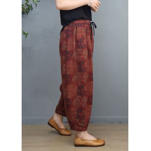 Tropical Flowers Resort Pants Womens Cotton Linen Ankle Pants
