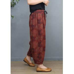 Tropical Flowers Resort Pants Womens Cotton Linen Ankle Pants