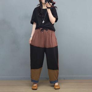 Contrast Colors Tassel Straight Leg Pants Loose Summer Pull-On Pants