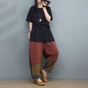 Contrast Colors Tassel Straight Leg Pants Loose Summer Pull-On Pants