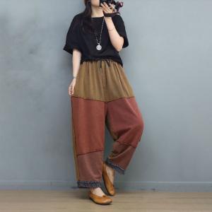 Contrast Colors Tassel Straight Leg Pants Loose Summer Pull-On Pants