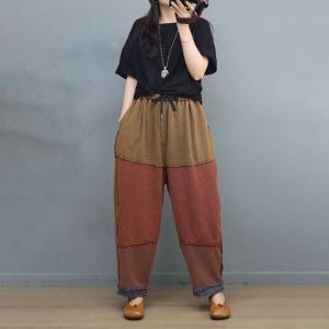 Contrast Colors Tassel Straight Leg Pants Loose Summer Pull-On Pants