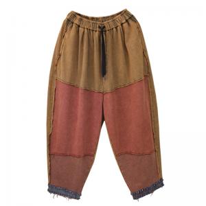 Contrast Colors Tassel Straight Leg Pants Loose Summer Pull-On Pants