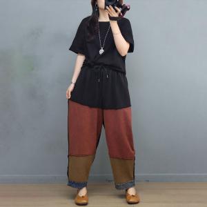 Contrast Colors Tassel Straight Leg Pants Loose Summer Pull-On Pants